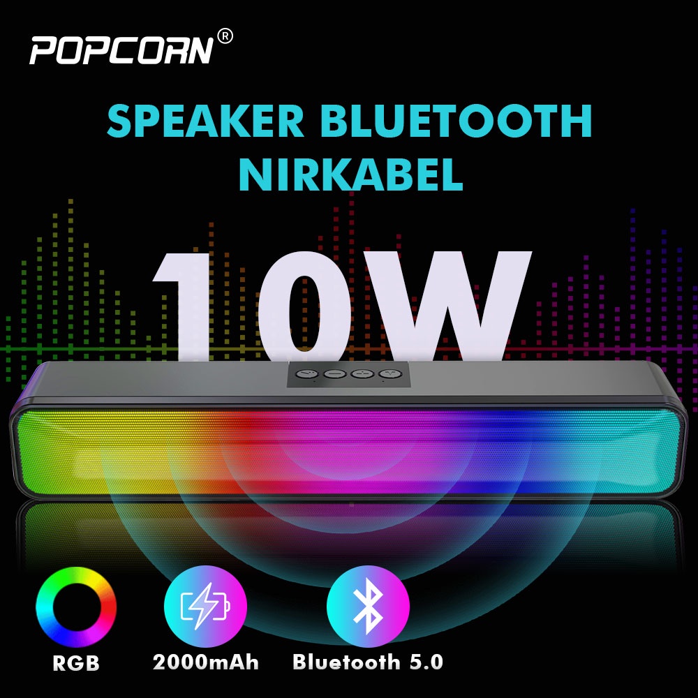 POPCORN  Speaker Bluetooth Soundbar 10W Wireless Bluetooth 5.1 Portable Audio Speaker PC Gaming Speaker