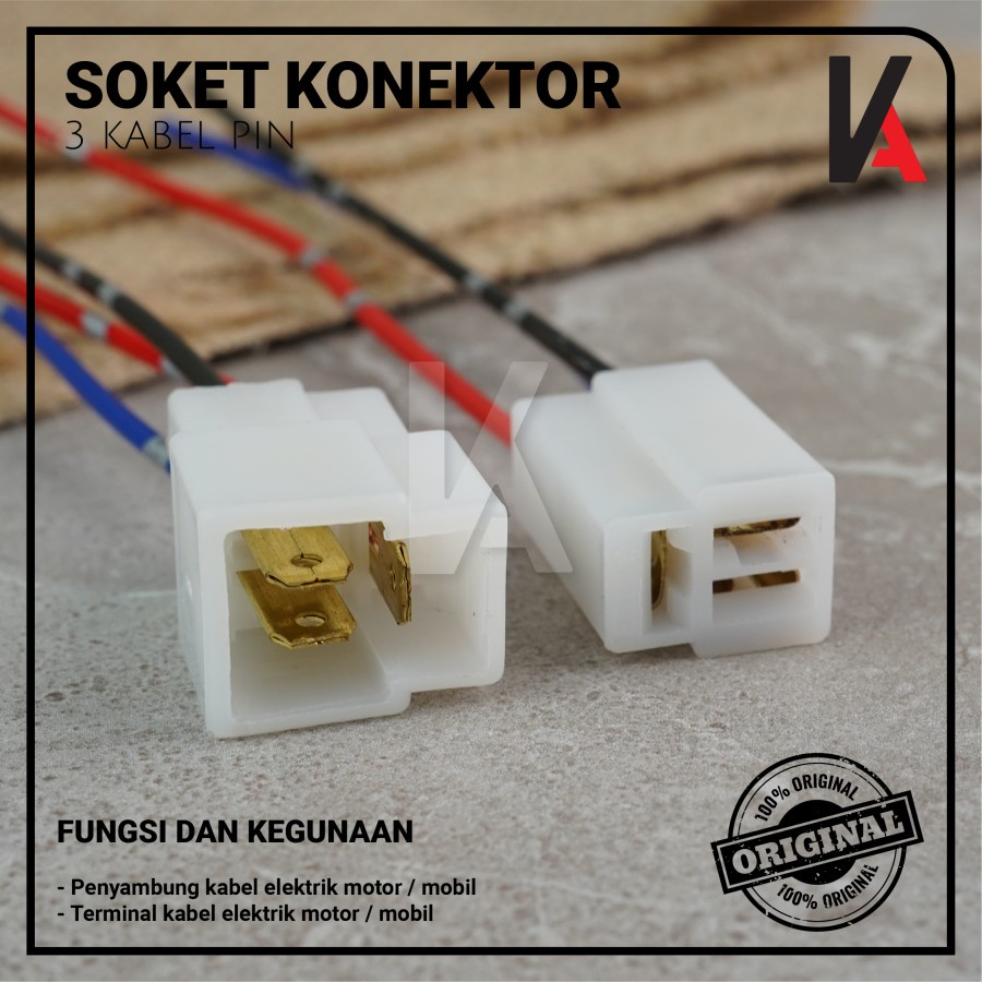 Soket Konektor Kabel 3 Pin Besar / Socket Sambung Mobil Motor