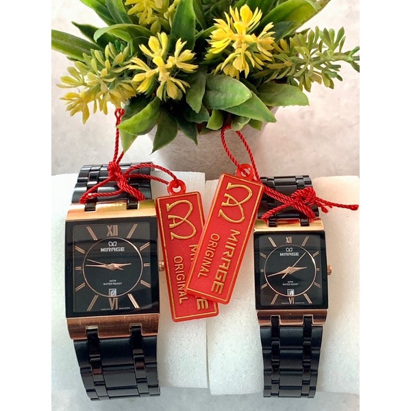 JamTangan Mirage JamTangan Couple Pasangan Anti Air Original Mirage Hitam Rosegold 7908 Segi