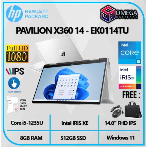 Laptop HP Pavilion X360 14 EK0114TU Core I5 1235U 8GB 512SSD IrisXE W11+OHS 14.0&quot;FHD IPS Free PEN