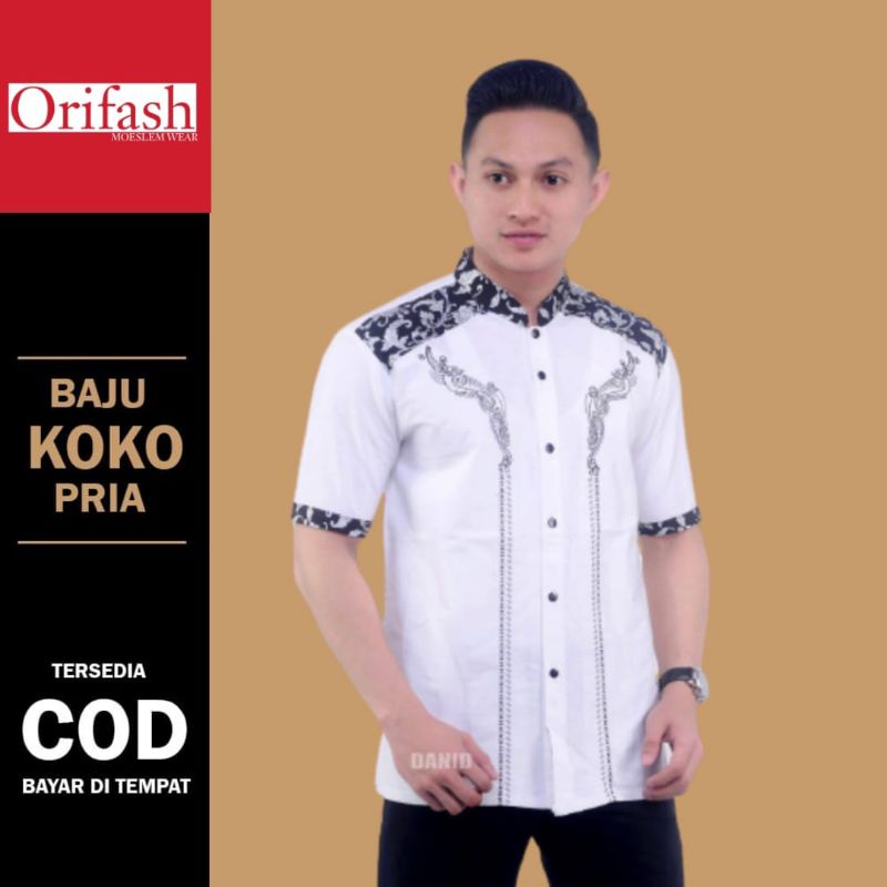 Baju koko pria bordir lengan pendek dewasa Size M L XL