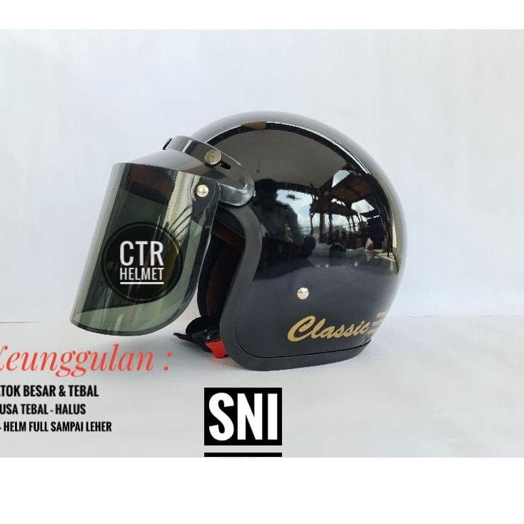 Update Hari Ini Helm bogo injak ori classic free kaca datar injak batik , hitam -  COD - Bogo classi