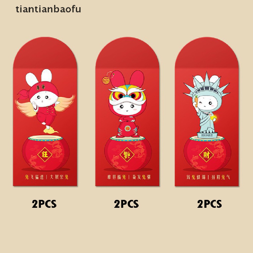 [tiantianbaofu] 6 Pcs 2023tahun Kelinci Amplop Merah Imlek Amplop Merah Amplop Uang Keberuntungan Paket Merah Hong Bao Untuk Butik Festival Musim Semi