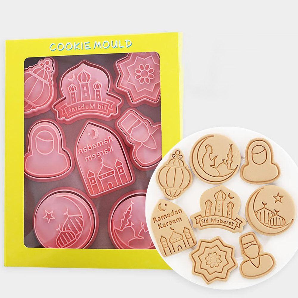 Solighter 8pcs/set Cetakan Kue Fondant Makanan Eid Mubarak Islam Muslim Festival Cookie Cutter