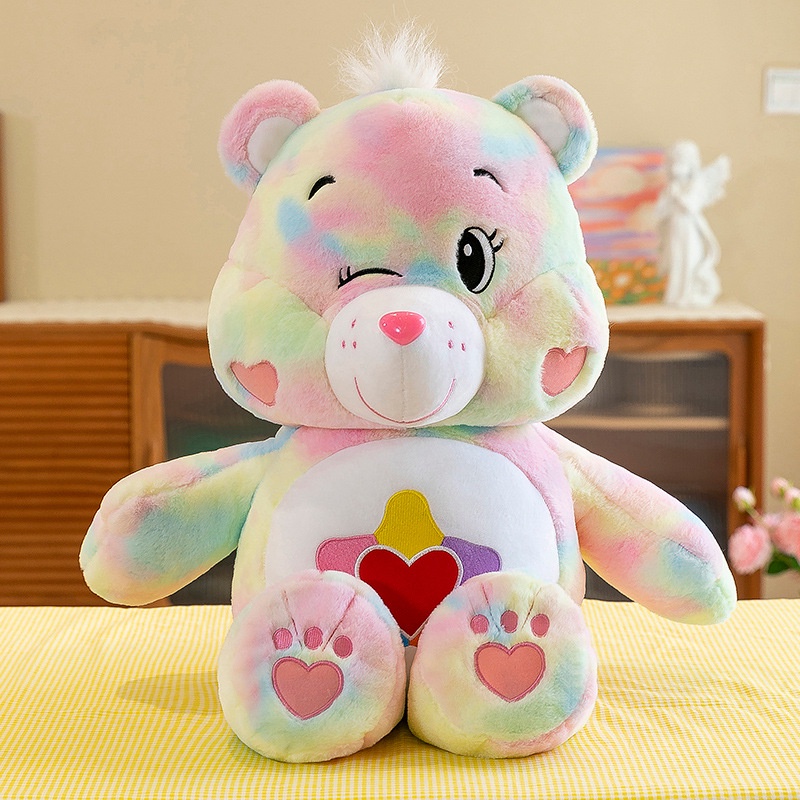 20cm The Care Bears Rainbow Bear Colorful Cheerbear Mainan Mewah Beruang Anak Hadiah Action Figure Ornamen