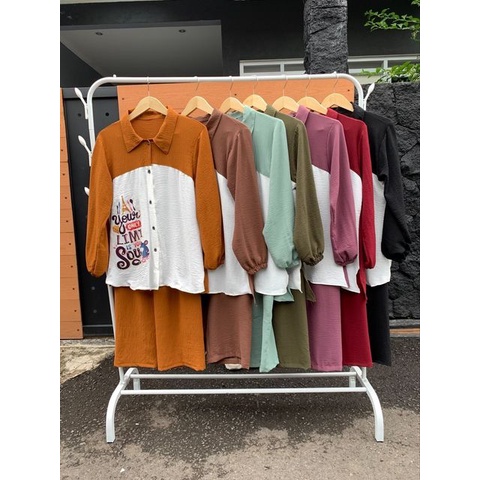 Kekinian Setelan Crinkle Airflow Sablon Printing Bisa COD One Set Crinkle Pakaian Set Wanita Terbaru SETCEL VIRAL Terlaris