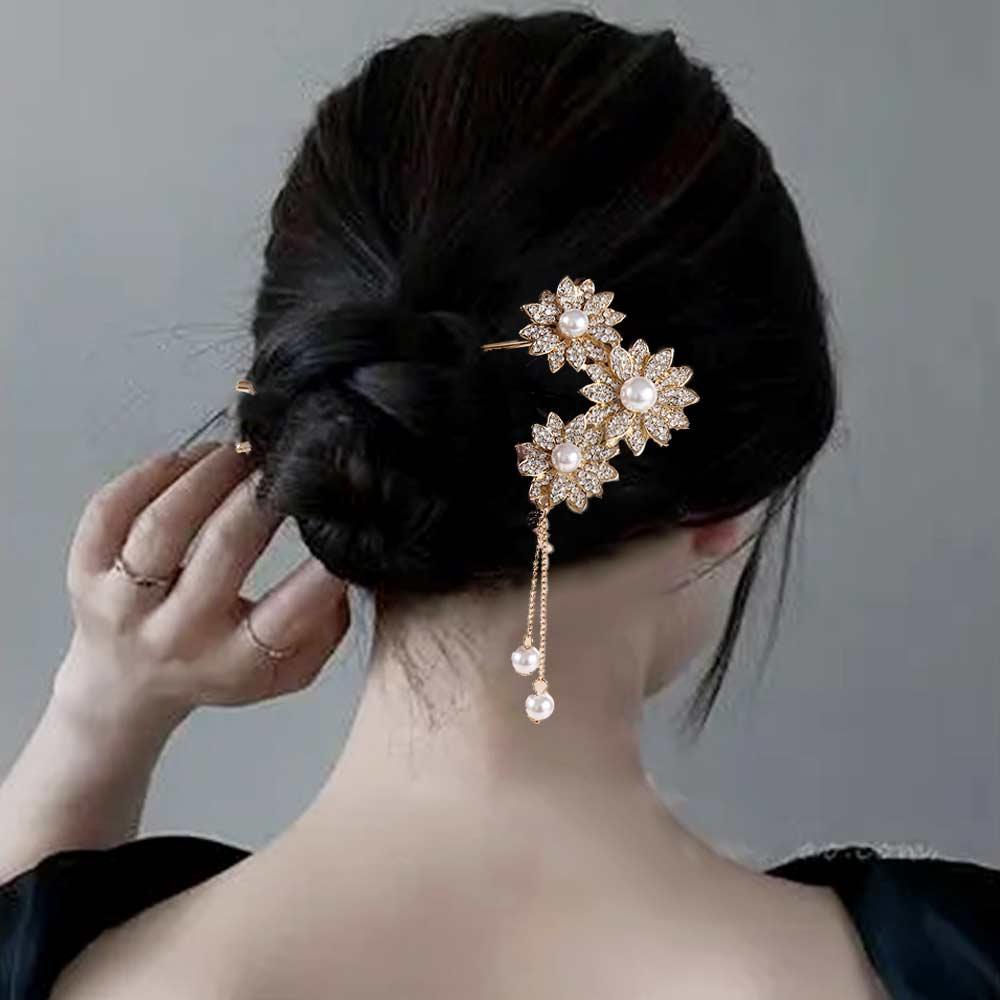 Agustina Gaya Kuno Jepit Rambut Wanita Gadis Aksesoris Rambut Bunga Pengantin Hiasan Kepala Gaya Cina Hiasan Kepala Berlian U Berbentuk Jepit Rambut