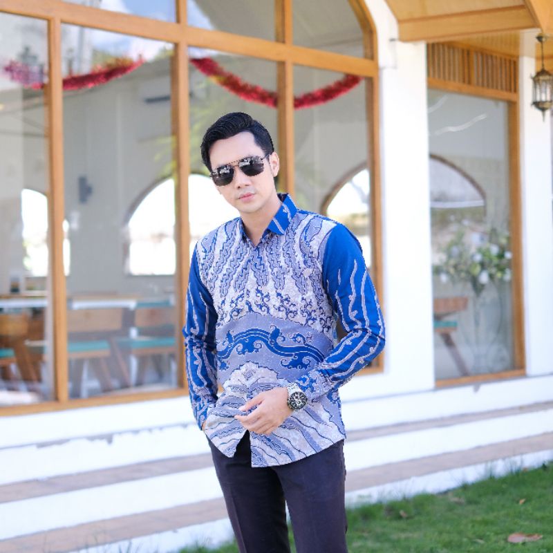 Baju batik pria premium terlaris navy elegant motif terbaru kertojoyo eksklusif asli katun premium kemeja batik slimfit pria terbaru