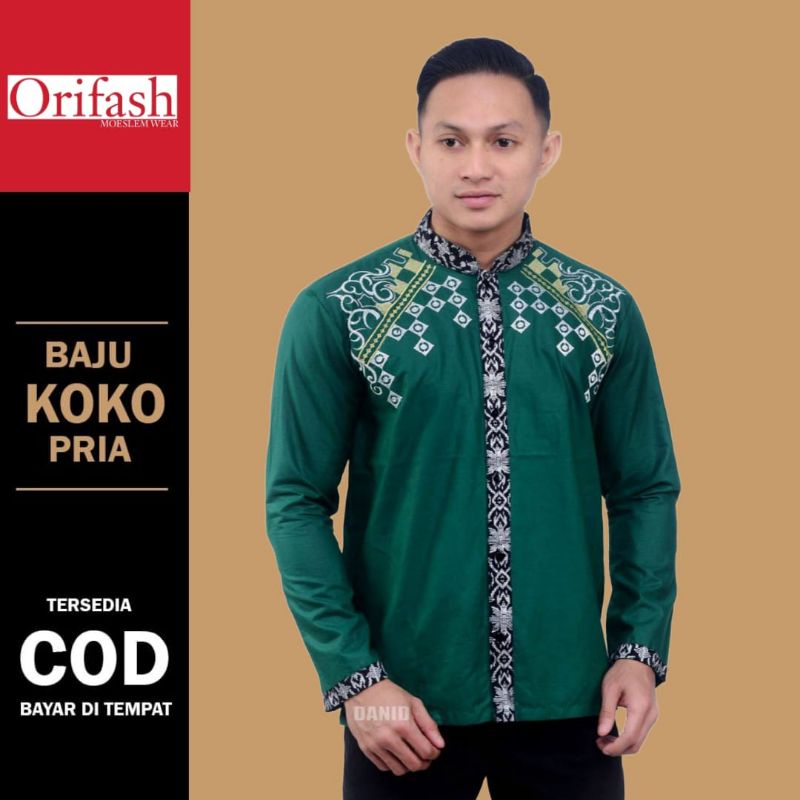 BAJU KOKO DEWASA KEMKO KOMBINASI BORDIL BAJU KOKO MUSLIM LENGAN PANJANG KATUN HALUS SIZE M L XL