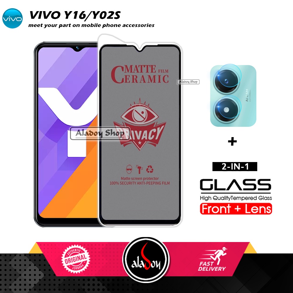 PAKET 2IN1 Anti Gores Privacy Vivo Y16/Y02S + Tempered Glass Kamera