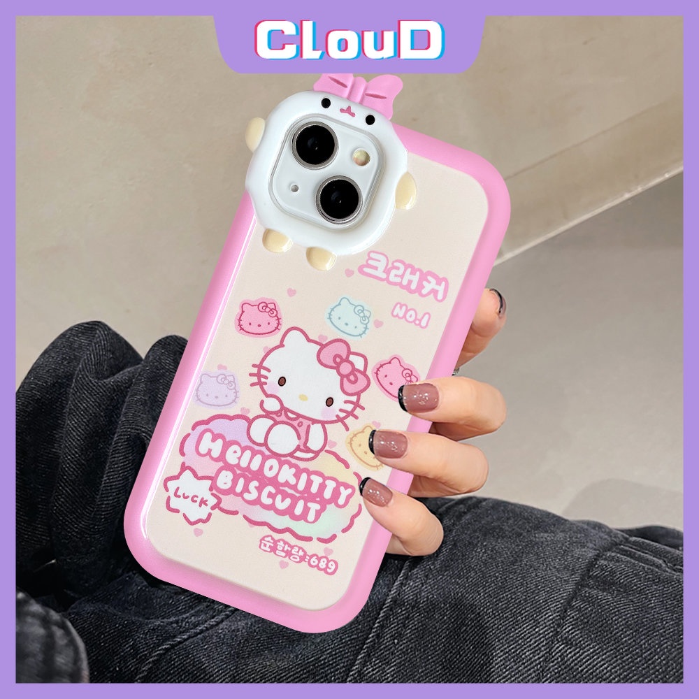 Casing Tpu Lembut Kartun Kompatibel Untuk iPhone 11 Pro Max 7Plus 6Plus 13 12 11 14 Pro Max XR X XS Max 7 8 6s 6 Plus SE 2020 3D Busur Monster Tutup Belakang Hello Kitty Lucu