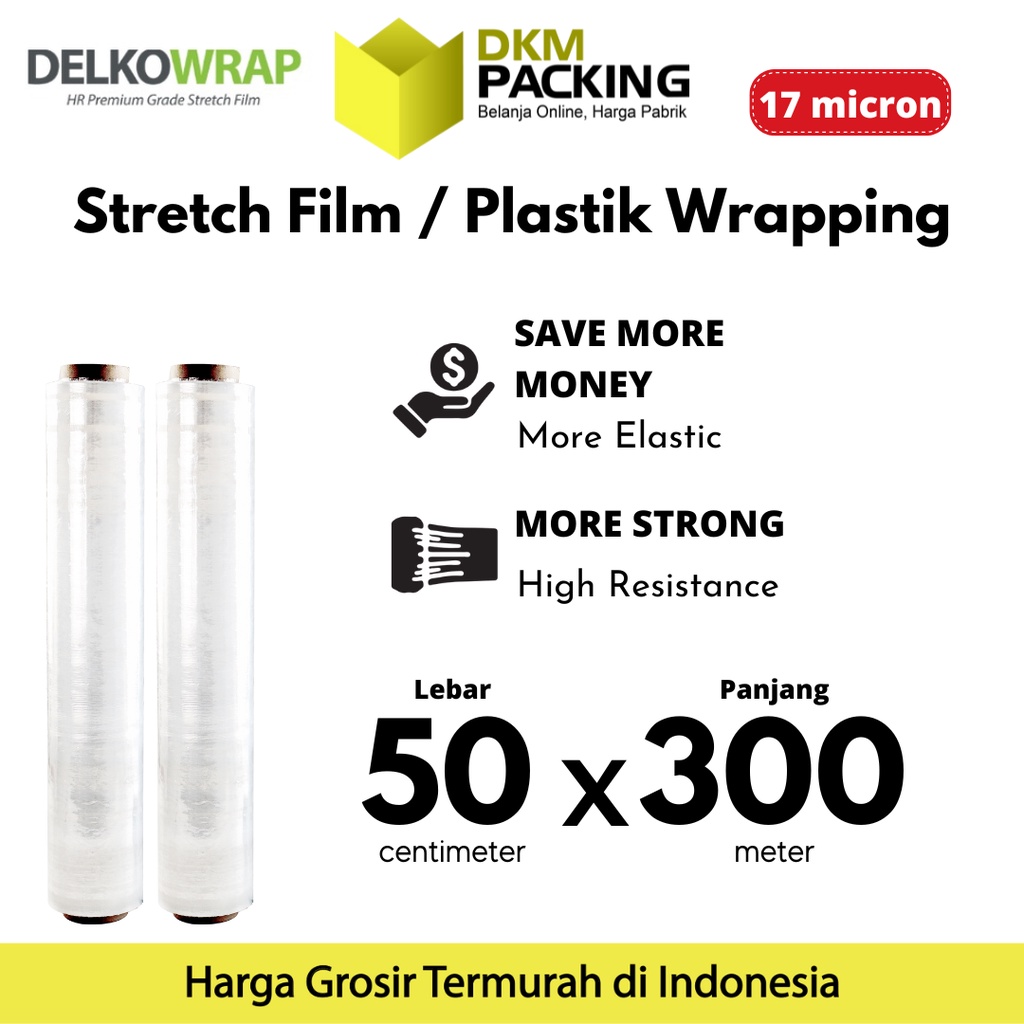 

Plastik Wraping Stretch Film 50cm x 300m DELKOWRAP BENING WRAPPING TEBAL PREMIUM TERMURAH / SATUAN