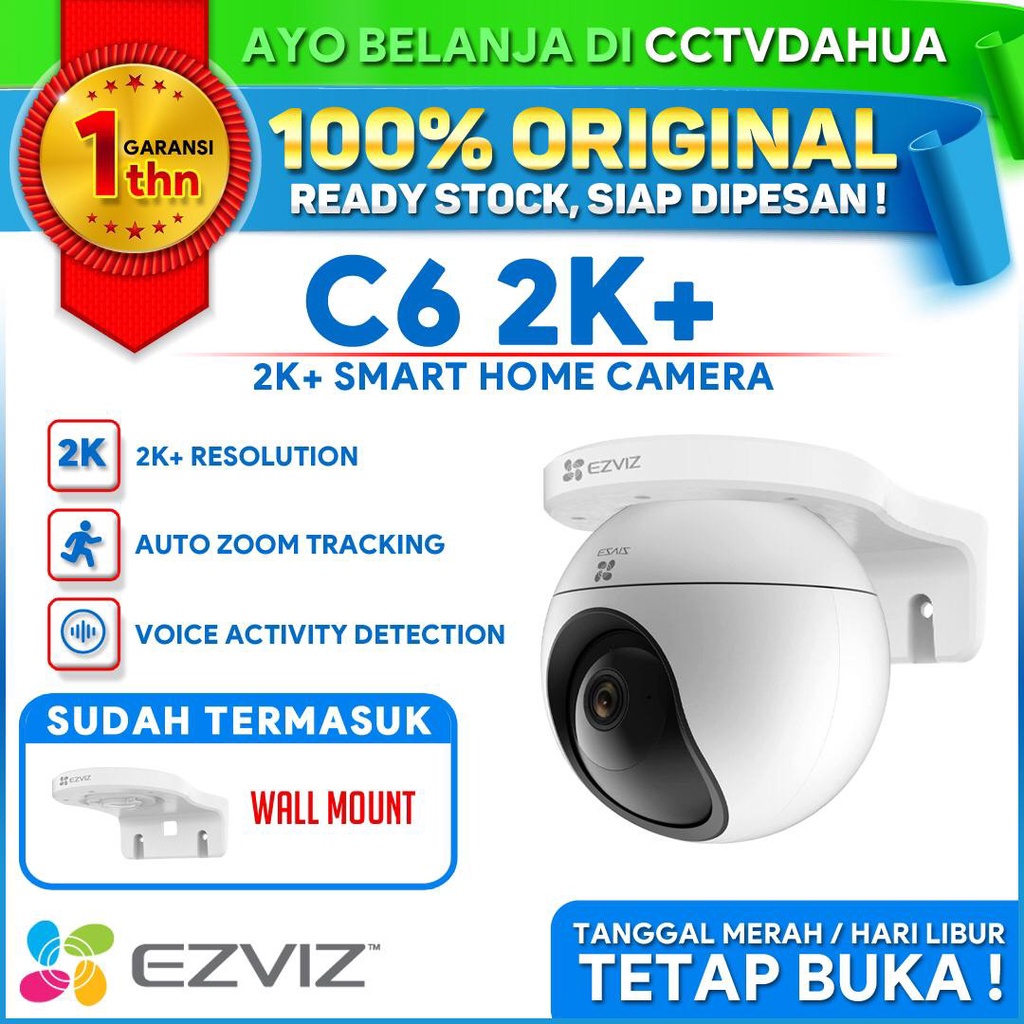 EZVIZ C6 4MP 2K WIFI CCTV FREE WALLMOUNT PAN &amp; TILT CAMERA GARANSI 1TH