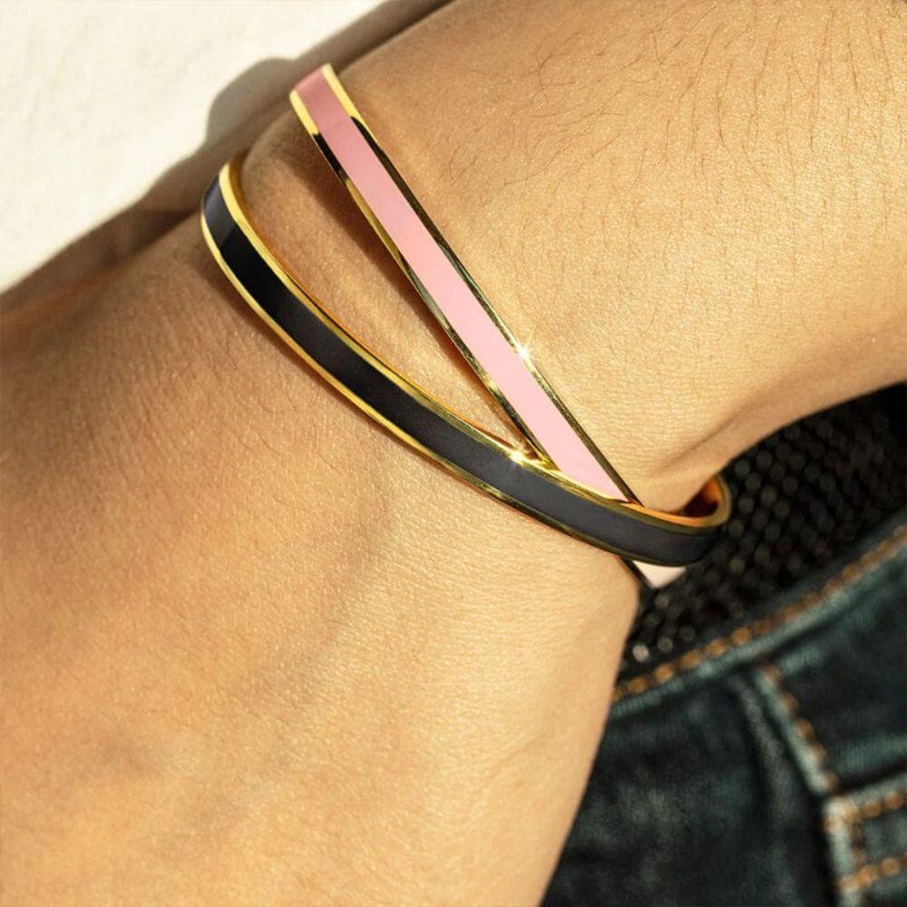 Mxbeauty Manset Gelang Kreatif Unik Wanita Hadiah Desain Minoritas Stainless Steel Dekorasi Warna-Warni Enamel Bangle