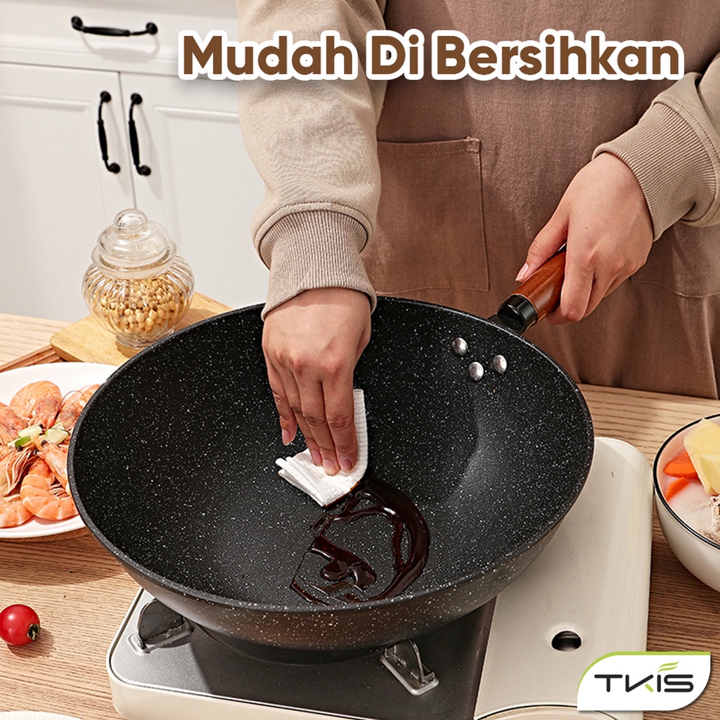TKIS Teplon Batu Medis Wok Wok Pan Panci Penggorengan Anti Lengket diameter 32 CM TK-822