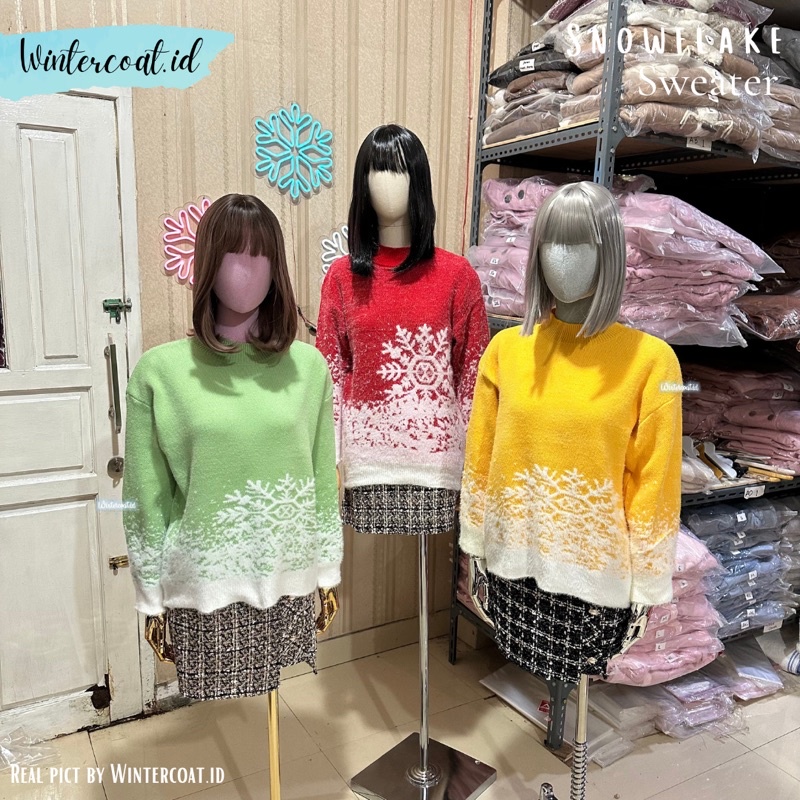 Sweater motif salju import natal christmas atasan wanita hangat