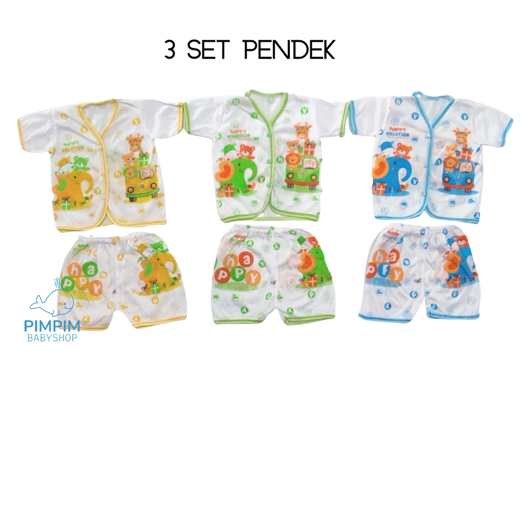 3 Set Setelan Baju Bayi Baru Lahir Katun Motif POLA Size Newborn 0-6 Bulan
