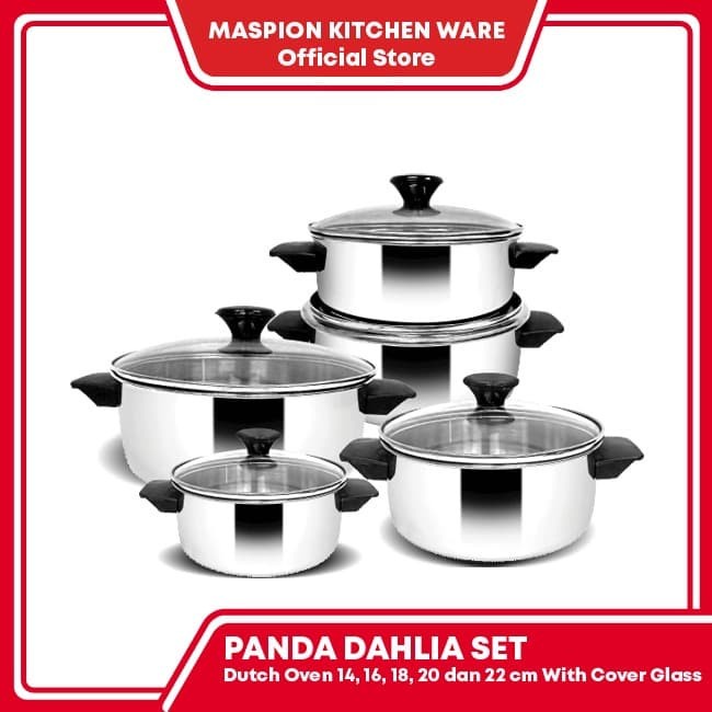 5 SET Dahlia Dutch Oven 14 cm 22 cm Panci Stainless Steel Maspion Panda