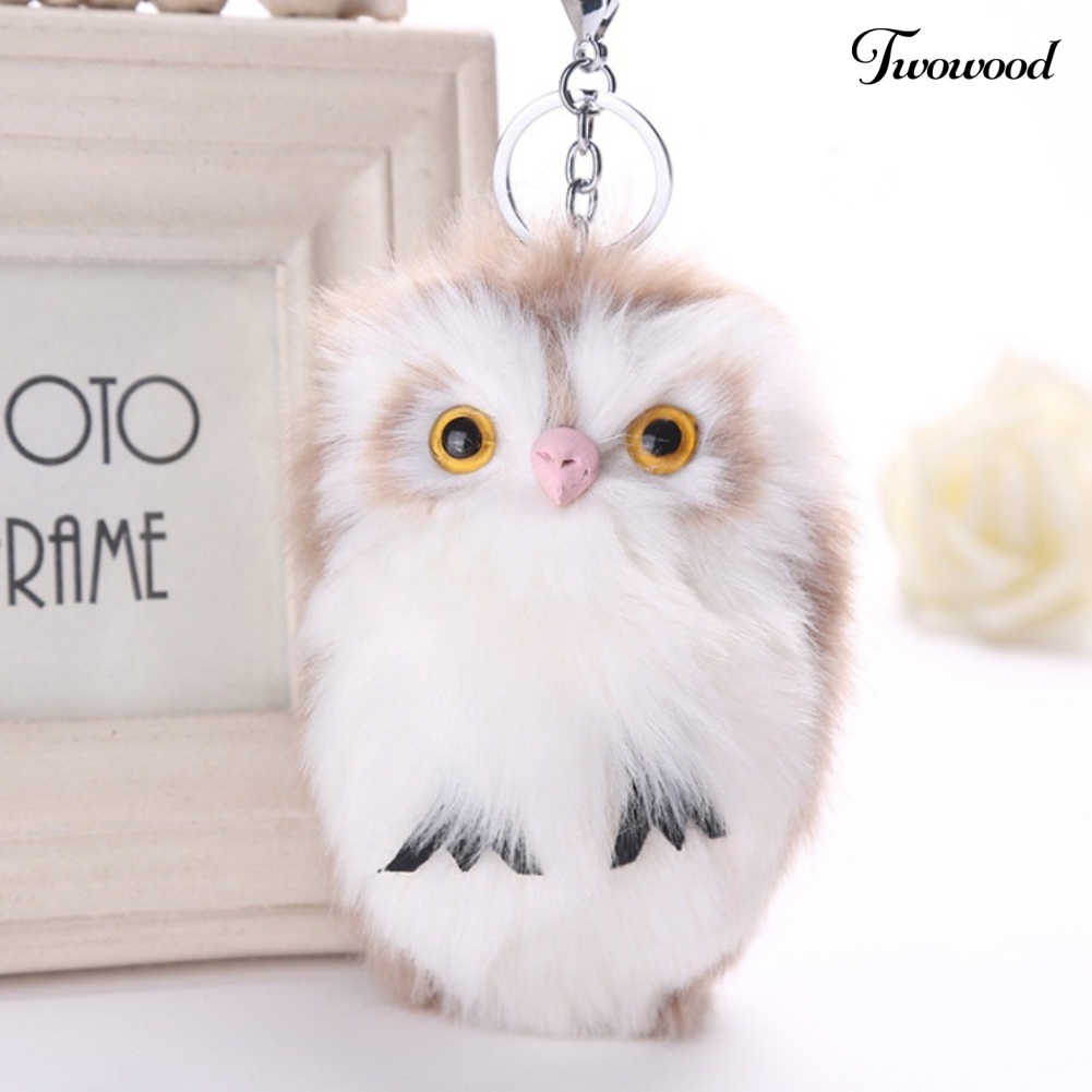 Twowood Cute Artificial Fur Fluffy Owl Pendant Keyring Gantungan Kunci Mobil Tas Gantung Dekorasi