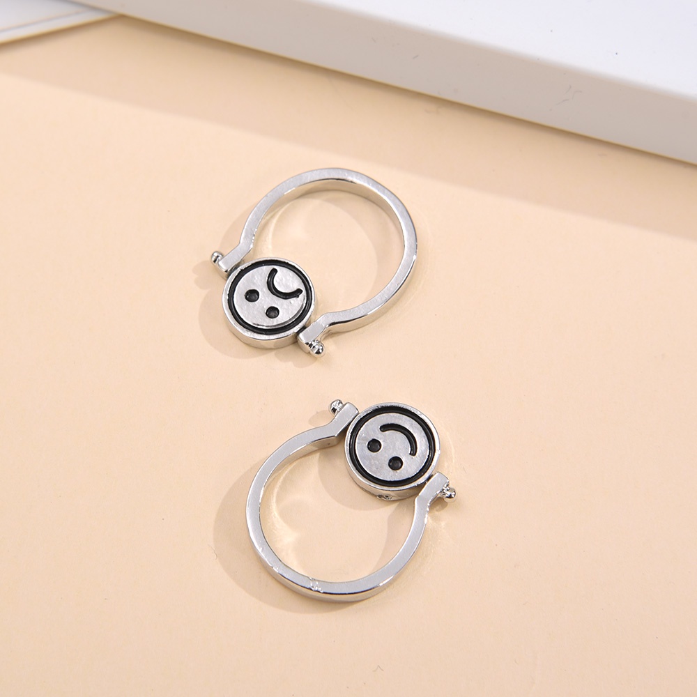 Fashion Perhiasan Wanita Wanita Elegan Wanita Retro Sederhana Jari Cincin Sederhana Indah Hadiah Lucu Rotatable Smiley Sad Face Double Faced Party Rings