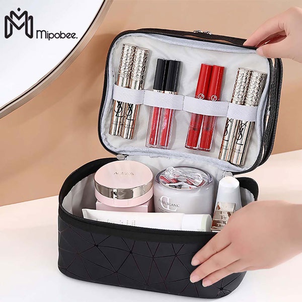 Tas Kosmetik Double Layer Travel Pouch Penyimpanan Makeup Transparan