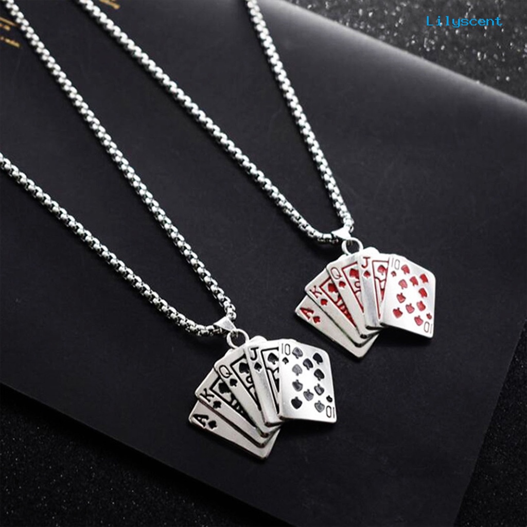 [LS] Hip Hop Statement Unisex Kalung Alloy Poker Pendant Kalung Panjang Perhiasan Aksesori