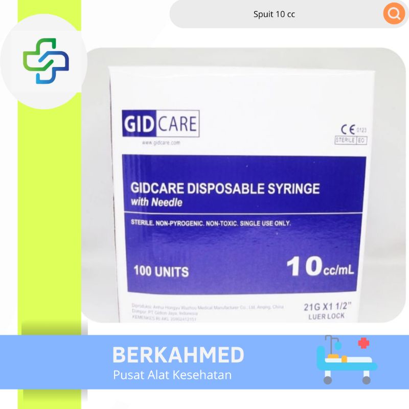 Disposable Syringe 10cc With Needle Gidcare/ Alat Suntik Spuit 10 ml Gidcare