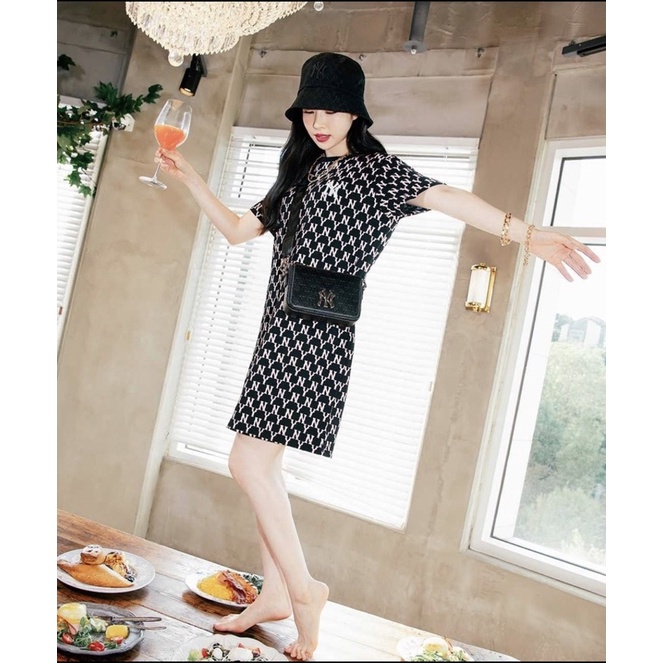 MLB NY Monogram Allover Short Sleeve Dress - ORI