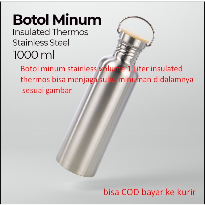 Jual Botol minum stainless volume 1 Liter insulated thermos bisa