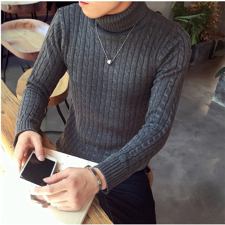 Pakaian Rajut Pria  2022  Warna Solid Turtleneck Twisted Sweater Pria Rajut Korea Pemuda Kapas  Raju