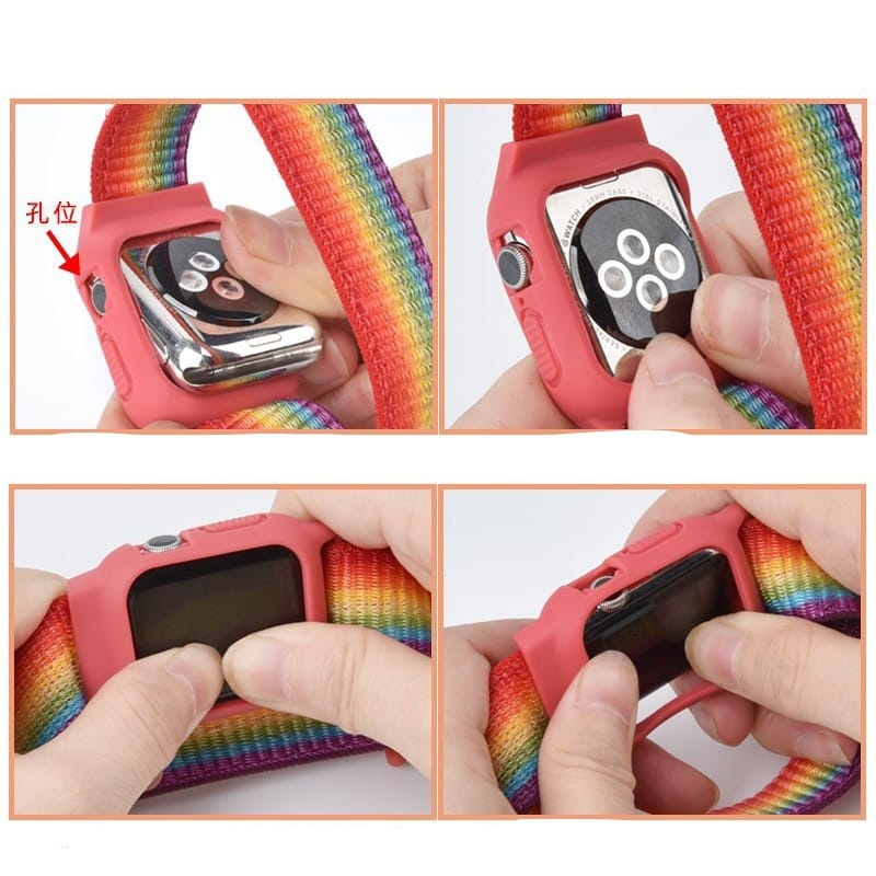 [DGS] Strap Canvas Smartwatch T55 T500 2 in 1 Colorful Nylon Strap Fpr Apple Watch 7 41mm 45mm iWatcg Soft Ban