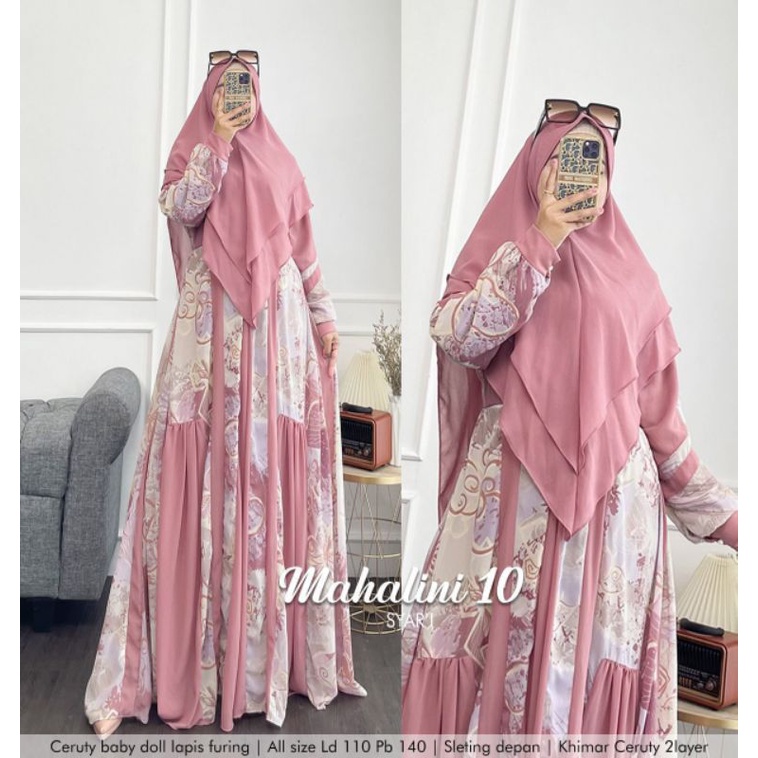 MAHALINI 10 SYARI/GAMIS SYARI JUMBO LD 110 PESTA PARTY DRESS PREMIUM CERUTY BABYDOLL FURING MUSLIM M