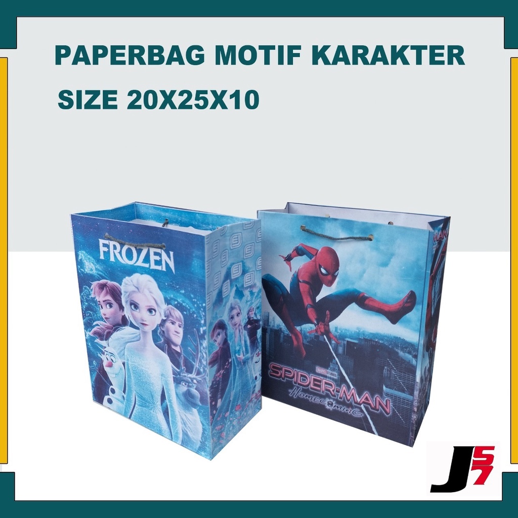 

(PAKET 12 PCS) Paper bag Motif Karakter size 20x10x25 cm/Tas Kertas/Goodie Bag/Polos