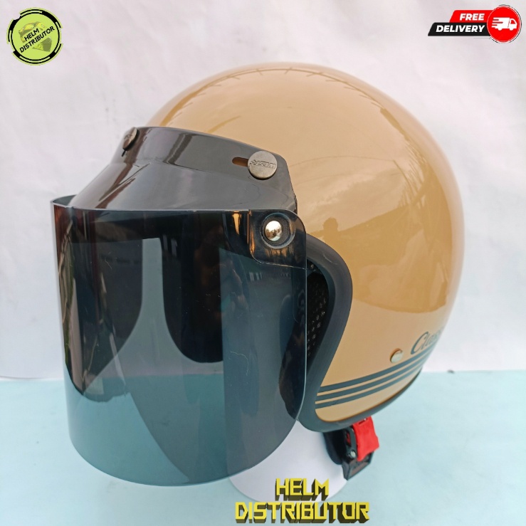 HELM BOGO CLASSIC RETRO MURAH KACA DATAR HITAM BENING UNTUK DEWASA PRIA DAN WANITA (COD)