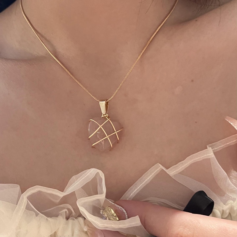 Fashion Opal Jantung Kalung Kristal Castle Kalung Untuk Wanita Gadis Mawar Kuarsa Barbie Kalung Perhiasan Aksesoris Hadiah