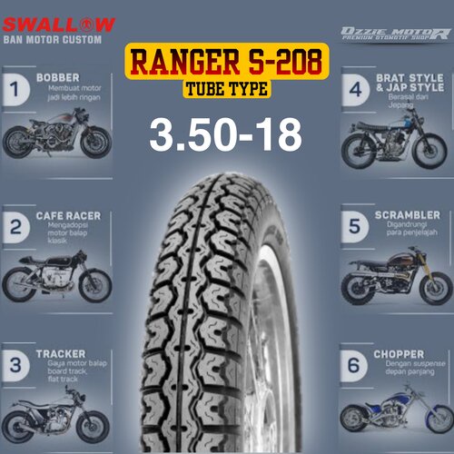 BAN MOTOR SWALLOW RANGER S-208 BAN CLASSIC RING 17 & 18 UKURAN 3.50-17 | 3.50-18 BAN MOTOR CUSTOM JA