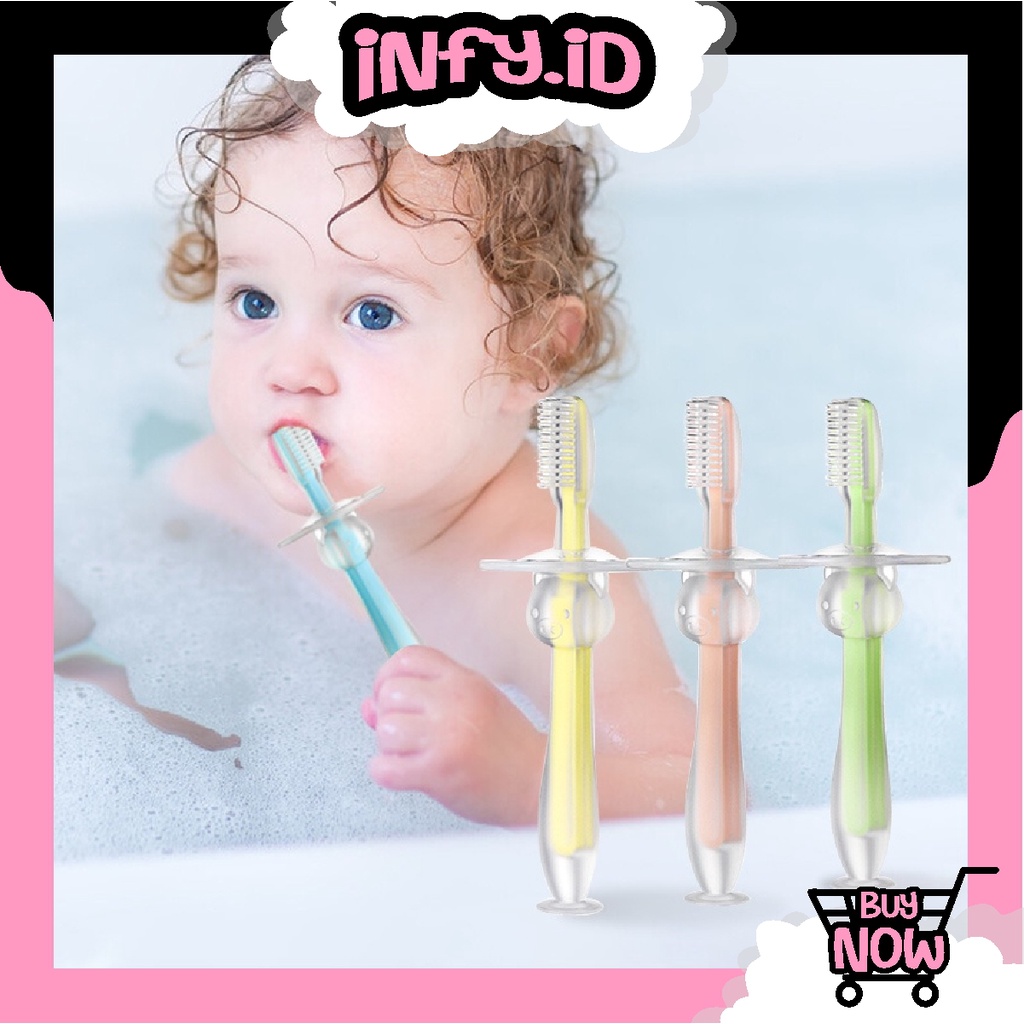 INFY - Teether Sikat Gigi Silikon Training Dengan Pelindung Anti Sedak Untuk Bayi R850