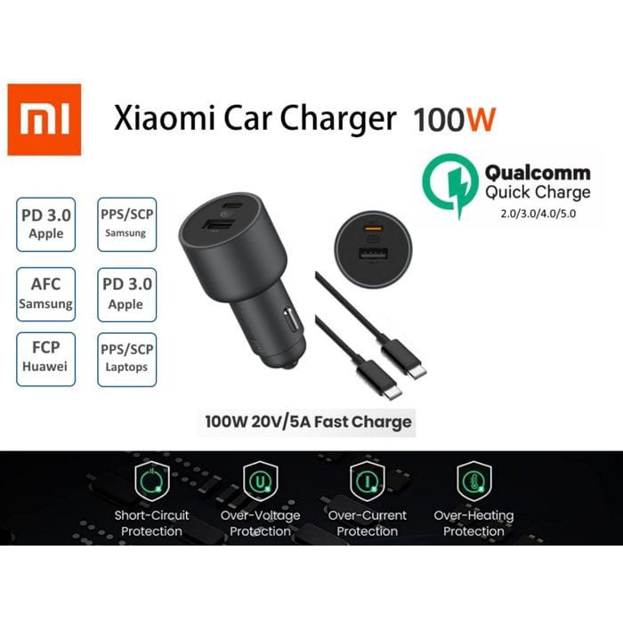 Xiaomi Car Charger Mobil 100W Turbo Charge Fast Charger Original 100%