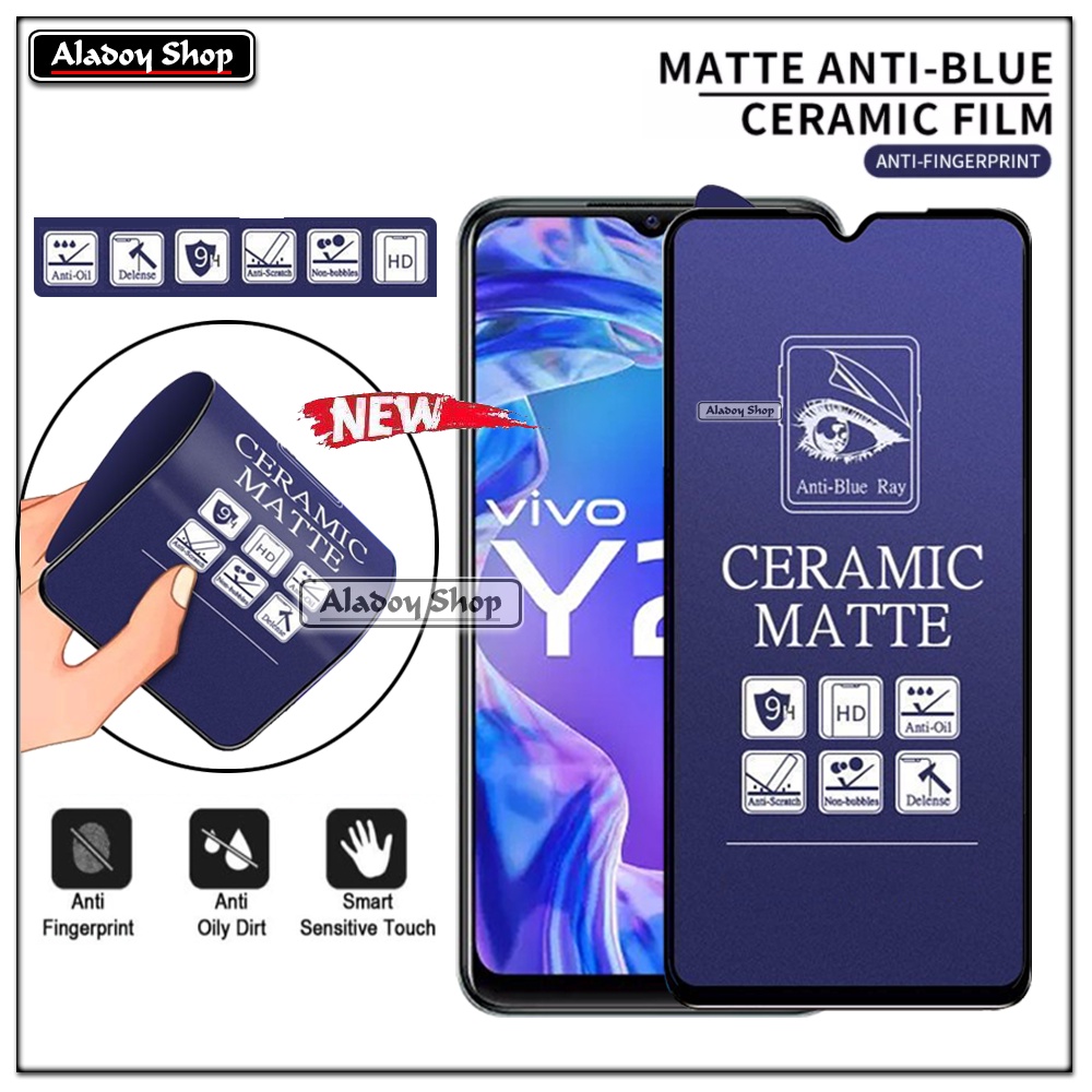 PAKET 3IN1 Anti Gores Blue Matte Anti Glare Vivo Y21/Y21S/Y21A/Y21T + Tempered Glass Camera dan Skin Carbon