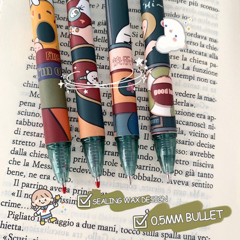 1pc Happy Bus Motif Kartun Hewan Press Pen 0.5 Peluru Hitam Gel Pulpen Sekolah Kantor Tulis Perlengkapan Alat Tulis