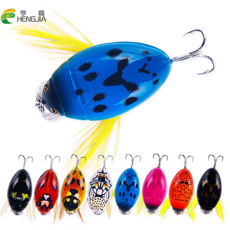 Hengjia 1 Pcs Umpan Pancing Serangga Bionik 3.8 cm 4g Simulasi Kumbang Sayap Topwater Mengambang Wobbler Umpan Keras Buatan Crankbaits