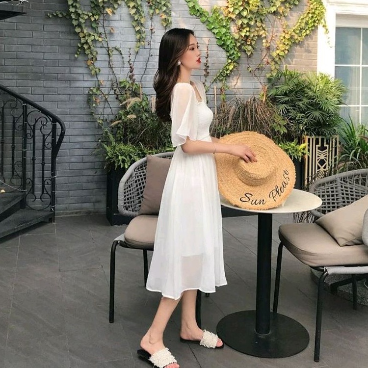 Korean Square Neck Dress / Dress Panjang Wanita / Dress Casual