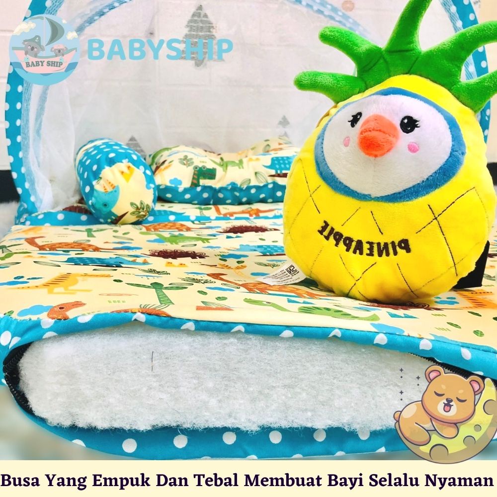 Kasur Bayi Kelambu Lipat / Tempat Tidur Bayi Lipat - Set Bantal Guling Free Tas Mika