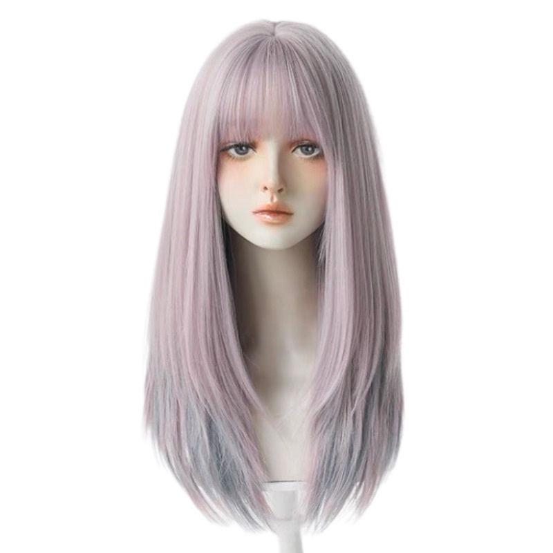 T368 full wig korean straight pink blue 63 cm