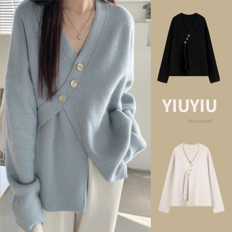 YIU YIU Rajut - Cardigan Rajut Korea Baju Rajut Wanita Lengan Panjang Cardigan Kancing