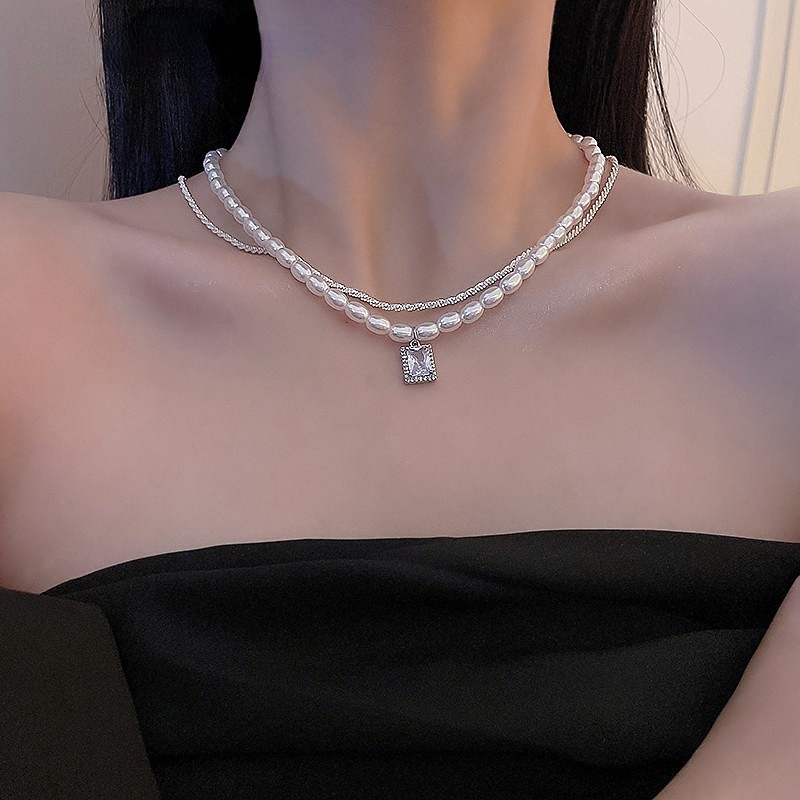 Mutiara Ganda Zirkon Kalung Lady Fashion High-end Rasa Temperamen Serbaguna Rantai Klavikula