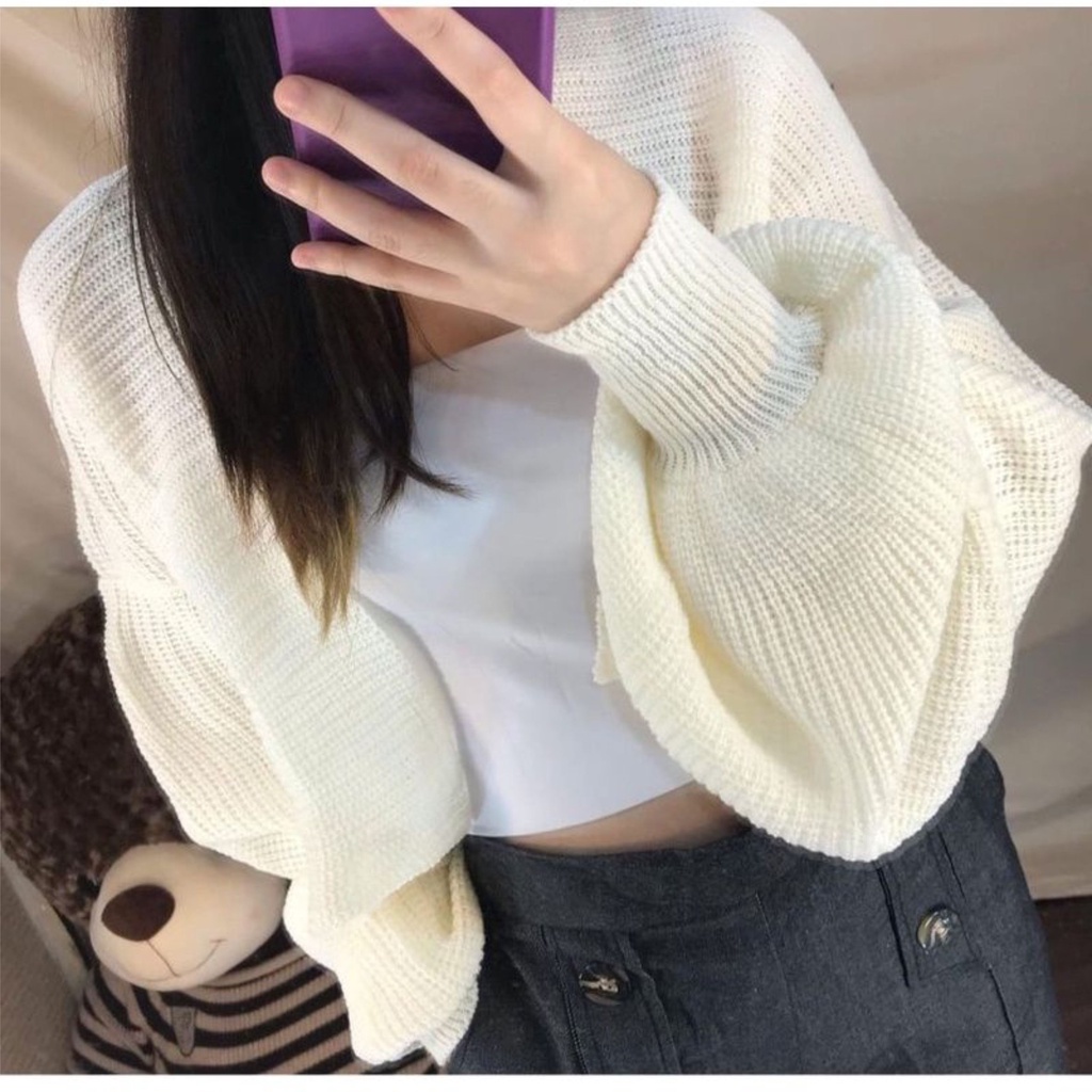 Nadira Oversize Crop Tangan Balon Cardigan Rajut wanita