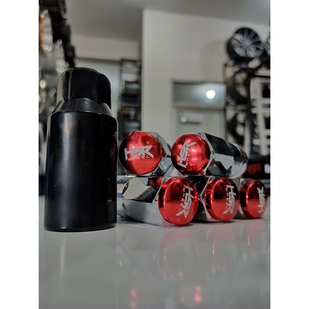 lug nut HSR baut roda mobil racing mur roda MERAH, BIRU, HITAM dan GOLD, MUR roda racing HSR