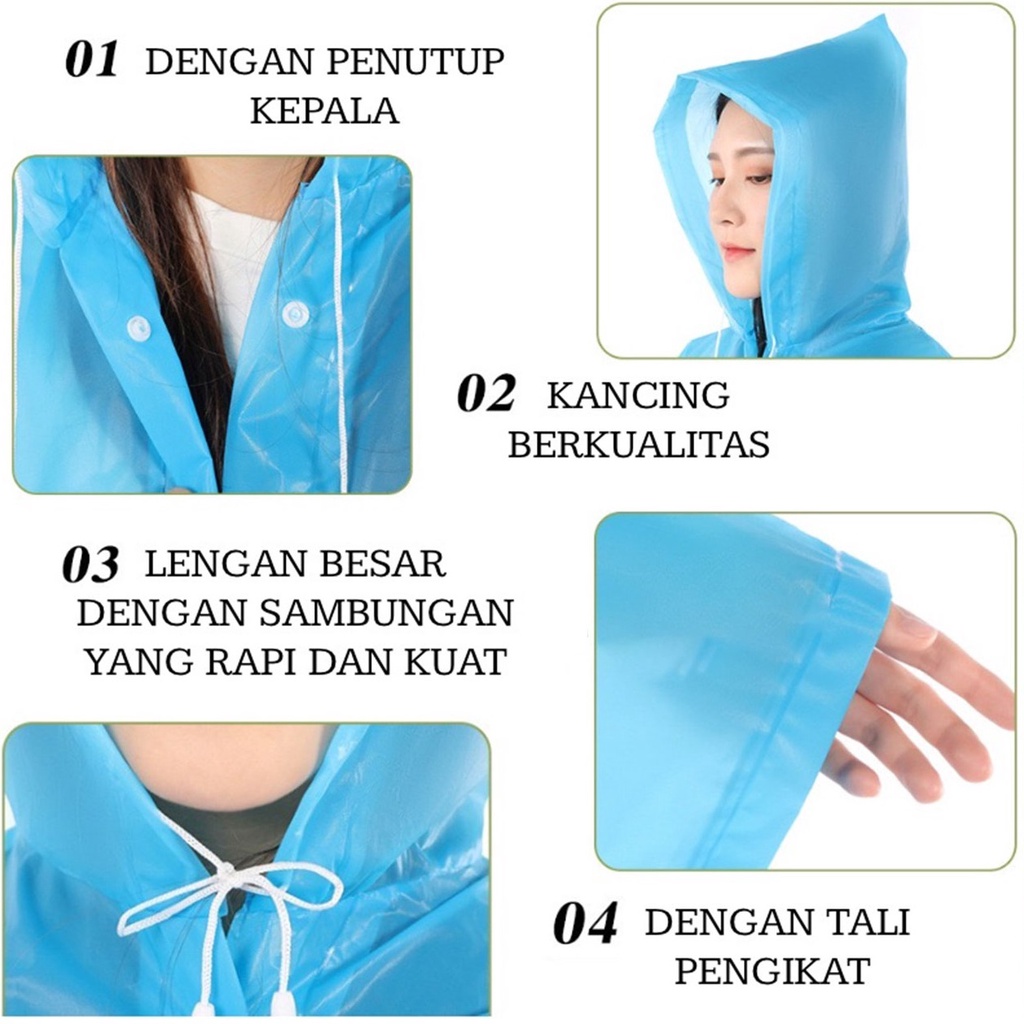 Jas hujan raincoat fashionable jubah outdor terusan yang bagus dan tebal eva pria wanita remaja plastik jumbo transparan bening ponco lucu lipat murah meriah