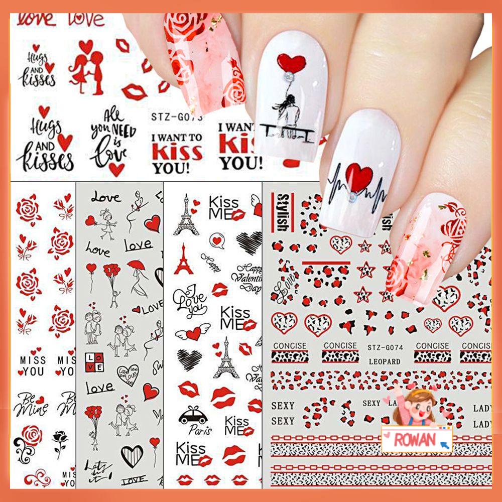 R-flower Nail Art Stiker Gadis Valentine Kartun Cupid 3D Decals